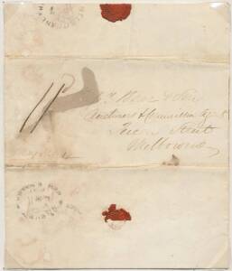 Postal History (New South Wales) - Prestamp group mounted on pages including 1844 Sydney-Cassilis rated "1/2", 1847 Albury-Melbourne overland rated "11d" & 1851 Sydney-Geelong by sea with very fine boxed '-6-/OCLOCK' h/s etc, condition very mixed. (10)