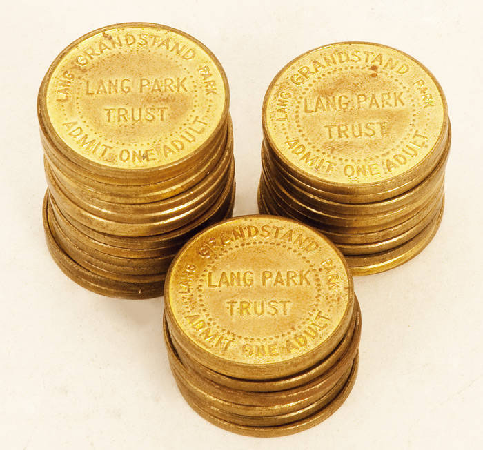 LANG PARK: "Lang Park Trust/ Lang Park Grandstand/ Admit One Adult" tokens (34) in original container.