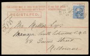 Postal History (New South Wales) - REGISTRATION ENVELOPES: 1889 Local Printing with Stamp on the Flap HG C4a to Melbourne with 2d Emu tied by 'BROKEN HILL/NO18/89/NSW - 1331' duplex & 'REGISTERED/NO20/89/MELBOURNE' arrival b/s. A rare item, especially for