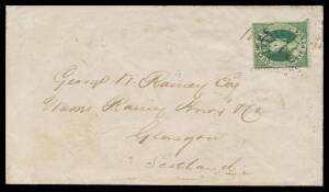 Postal History (Queensland) - 1862 (Apr 14) cover to Scotland with very fine Perf 14 6d (remarkably well centred) tied by Rays '81' of 'WARWICK' (superb b/s), Brisbane transit & Glasgow arrival b/s of JU16/62.