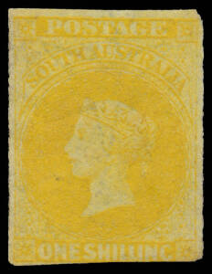 South Australia - 1860-69 Second Roulettes 1/- yellow SG 38, tiny defect at lower-right, unused, Cat £1300. [Michael Blake's fine example sold at the Prestige auction of 7.2.2014 for $2530]