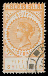 South Australia - 1886-96 'POSTAGE & REVENUE' Perf 10 2/6d SG 195, Perf 11½-12½ 5/- & 10/- mint, 15/- CTO with Adelaide double-circle cds & £1 apparently CTO, large-part o.g., Cat £750 + the Pound. (5)