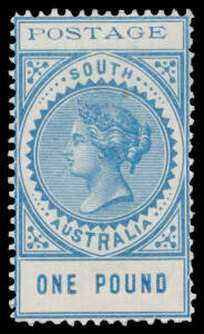 South Australia - 1902-04 Thin 'POSTAGE' selection stated to be from all-different printings/shades comprising 3d x3, 4d x3, 6d x3, 8d x3, 9d x2, 10d x4 (both types in both shades), 1/- x3, 2/6d x2, 5/- 10/- & £1, generally very fine, Cat $1700. (26)