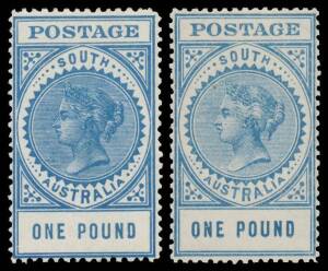 South Australia - 1904-11 Thick 'POSTAGE all-different printings/shades comprising 6d, 9d x2, 10d, 1/- x2, 2/6d x3, 5/- x2, 10/- & £1 x2, Cat $1800+ (£1300+). (14)