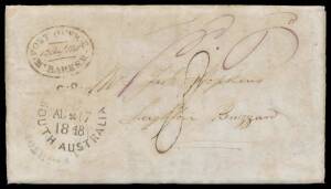 Postal History (South Australia) - 1848 entire headed "Mt Charles 27th July 1848" and signed "James Ide" (?), to England with a very fine strike of the oval 'POST OFFICE/("13 Aug 1848")/MT BARKER' h/s with date inserted, 'GPO/AU*17/1848/SOUTH AUSTRALIA' t