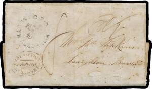 Postal History (South Australia) - 1848 a very similar entire from the same correspondence headed "Ausdwarfe Dr 15 1848" but the posting delayed with a fine strike of the handstamp with date "5 Feby 1849" inserted, GPO transit on the face, London transit 