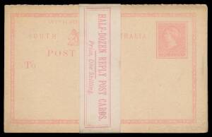 Postal History (South Australia) - POSTAL CARDS: 1883 1d+1d Reply Card HG 2 complete pack of 6 with the Post Office band 'HALF-DOZEN REPLY POST CARDS/Price One Shilling'. Rare & desirable.