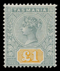 Tasmania - 1892-99 Tablets £1 dull green & yellow-orange SG 225, light bend, unmounted, Cat £500+ (mounted).