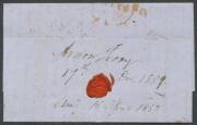 Postal History (Tasmania) - 1851 stampless entire from GB with 'HULL/DE18/1851' cds in blue & 'SHIP-LETTER/[crown]/DE19/1851/ =LONDON=' cds in red, Tasmanian boxed 'SHIPLETTER/21MA21/1852' transit b/s & very fine boxed 'CAMP TOWN/23 Mar 52' arrival datest - 2