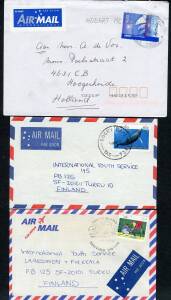 Postal History (Tasmania) - POSTMARKS: 1970s-2000s datestamps on covers mostly airmail to overseas destinations with many single frankings, the occassional registered item, some postal stationery, advertising, taxed mail & postcards, selected for clarity 