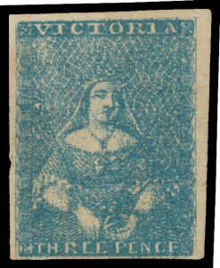 Victoria - 1854-57 Half-Lengths by Campbell & Fergusson 3d blue SG 31b, margins good to huge, ironed-out horizontal crease, unused, Cat £1900. RPSofV Certificate (2016).