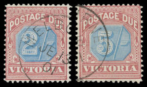 Victoria - POSTAGE DUES: 1890-94 Blue & Claret Â½d to 5/- SG D2-10, the Â½d & 4d are from the printings in deep blue & bright claret, all CTO with Melbourne cds of various dates BW #VD2w-10w, Cat $830 (Â£260+). [Absent from Bill McCredie's collection. Lar