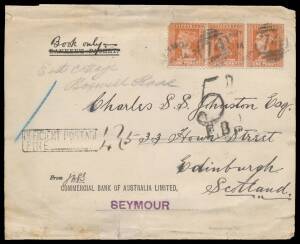 Postal History (Victoria) - Annotated covers with instructional handstamps including several 'TOO LATE' types, 'MISSENT TO/CASTLEMAINE' (1874) & '.../WILLIAMSTOWN' (1908), 1912 with unusual 'UNCLAIMED/AT SHEPPARTON' & 'MOO SHEPPARTON' cds, 'POST TOWN/NOT/