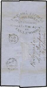 Postal History (Victoria) - 1860 (Aug 21) entire letter to Melbourne (b/s) with almost superb strike of the large & impressive 'VICTORIA EXPRESS/S.COLLOU & Co/STATIONERS/News & Letter Agents/&c/INGLEWOOD' h/s & mss "1" (signifying that the express fee of 