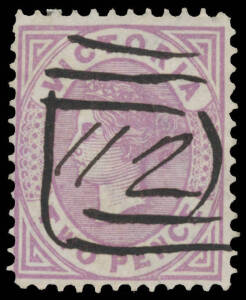 Postmarks (Victoria) - BARRED NUMERALS: manuscript "112" of Dunkeld on Bell 2d mauve. Unrecorded by Freeman & White. [The original type 1A numeral - rated RRR - was recut in 1887 to remove the inner side bars and presumably this marking was used during it