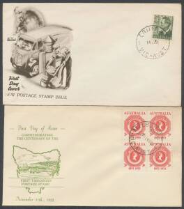 General & Miscellaneous - Covers & postcards accumulation in five boxes with Australian Pre-Decimal FDCs including private cachets (some unaddressed), commemorative covers noted Wattle souvenirs with pictorial cancels, commercial mail including military, 