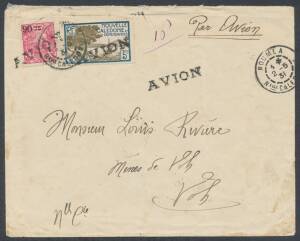 French Community - NEW CALEDONIA: 1931 apparently commercial cover flown internally by Victor Roffey with 5c Pictorial & '90' on 75c overprint each bearing private 'AVION' h/s & tied by NoumÃƒÆ’©a '2-5/31' cds, 'KONE' transit & 'VOH' arrival b/s, minor de