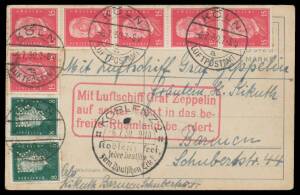 Germany - 1930 Graf Zeppelin Rheinland Flight cachet in red on postcard (central spikehole; two stamps with 'PK/B' perfins), and 1934 cover with Bremen-New York Seepost cancel & Catapult Flight cachet (minor stains on reverse). (2)