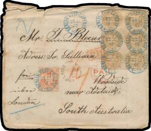 Germany - PRUSSIA: 1867 two covers to South Australia with rouletted frankings 1) 3sgr strip of 3 & 3pf; or 2) 3sgr block of 6 & 6pf; both with 'PD' h/s & London transit cds in red, Adelaide transit on the face & 'WOODSIDE' arrival b/s; also 1880 & 1882 c