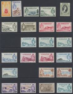 Gibraltar - 1953-2015 QEII Issues apparently complete including shades & M/Ss, some Watermark Inverted Varieties including 1965 ITU 4d, 1967-69 Ships 3d & 7d etc, unmounted, Cat £1500 approx. (100s)