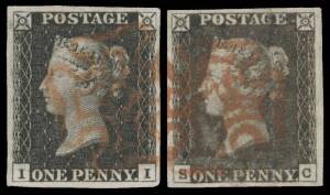 1840 "Penny Black" The plates - PLATE 1b: 1d black [I I] & [SC] both with good even margins, neat Maltese Crosses in red, Cat £750.