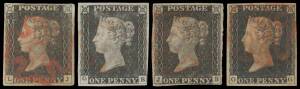 1840 "Penny Black" The plates - PLATE 2: 1d black six singles - four with full margins - plus four covers - three of the stamps with full margins, Cat £5250. (6 + 5 covers)