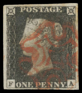 1840 "Penny Black" The plates - PLATE 2: 1d black [FA], good even margins, neat Maltese Cross in red, Cat £375.