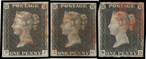 1840 "Penny Black" The plates - PLATE 3: 1d black five singles - three with full margins - plus five covers - one of the stamps with full margins, Cat £7000. (5 + 5 covers)