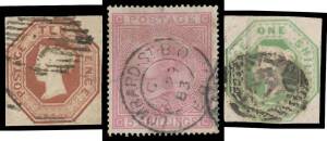 Great Britain - Collection with four scruffy Penny Blacks, 1841 Penny Reds Imperf complete reconstruction of 240 positions with multiples including two strips of 4, Embossed 6d x2 10d (very attractive but rebacked) & 1/- x2 all cut-square, 1882 5/- SG 124