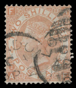 Great Britain - 1867-80 Spray of Rose 2/- brown SG 121 [AF], untidy London duplex, Cat £4200. A fine example of this rare stamp.