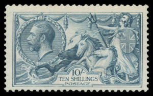 Great Britain - 1913-19 Seahorses Bradbury Wilkinson Printings 2/6d x5 (one toned), 5/- x2 & 10/- between SG 413a & 417, variable centring, the 10/- has been regummed, Cat £1900 minimum. (8)