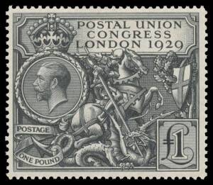 Great Britain - 1929 Postal Union Congress £1 black SG 438, well centred, Cat £750. [Considered by many to be the most attractive stamp ever produced]