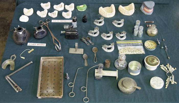 A range of vintage dental equipment, molds, etc.