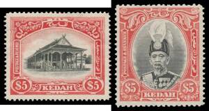 Malaya - KEDAH: 1912 Pictorials Wmk Mult Crown CA set, 1922 'MALAYA-BORNEO EXHIBITION' overprints set (top values 15mm overprint), 1937 Sultan set ($5 unmounted), then $5 Wedding, 1950 KGVI Definitives set (14) and 1957 Pictorials set all unmounted, a cou