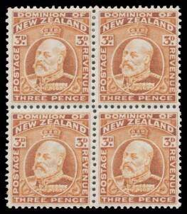 New Zealand - 1909-16 KEVII 3d chestnut Two Perfs Pair SG 401a block of 4, and KGV Two Perf Pairs selection to 8d blue including a very scarce postally used block of 4 of the 6d (corner fault), some are unmounted. (14 items)