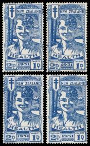 New Zealand - 1931 Health ("Smiling Boys") 1d+1d & 2d+1d SG 546-7 five sets, one 1d from the upper-left corner of the sheet with Sheet Number, unmounted, Cat £750+ mounted (CP $NZ4500 unmounted). (10)