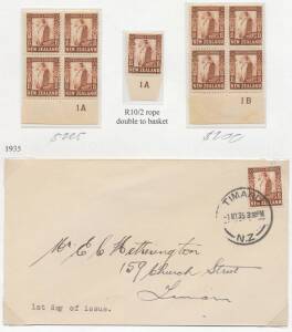 New Zealand - 1935-42 Pictorials PENNY HALFPENNY MAIDEN: Single Wmk Plate Number '1A' & '1B' blocks of 4, block of 6 with the Watermark Inverted & Reversed (**), Multiple Wmk Plate Number '1A' & '1B' blocks of 4, and a few others, Cat $1400+.