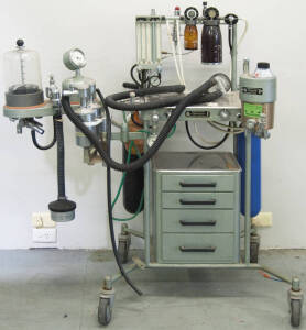 Operating theatre anaesthetist's trolley and associated equipment by Dragerwerk of Moveck Germany.