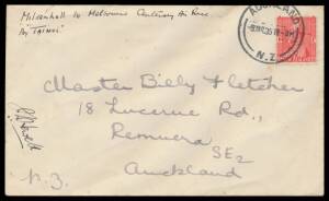 Postal History (New Zealand) - 1934 England-Australia AAMC #438 MacRobertson Air Race cover to New Zealand delayed en route with KGV Admiral 1d tied 'AUCKLAND/-5MR35/NZ' d/s on eventual arrival, originally endorsed "Mildenhall to Melbourne Centenary Air R