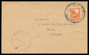 Norfolk Island - 1944 cover to Auckland with NZ 2d tied by 'RNZAF/ E /NZAPO' cds used on Norfolk Island, central fold.