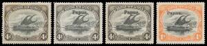 Papua - 1901-07 Issues with a simplified BNG set to 1/- plus 4d with Deformed 'd' at Left SG 5a (creased), Large 'Papua' to 2/6d including both 4d and Small 'Papua' to 2/6d x3 including 1/- SG 36, Cat £2500+. (37)