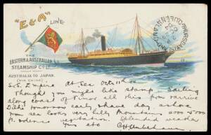 Portugese Colonies - TIMOR: 1904 Eastern & Australian Steamship Co advertising PPC to Australia with Timor '5 AVOS' on 5r yellow tied by 'TIMOR' d/s in violet, message on face headed "SS Empire At Sea Oct 11th 04" states "Sailing along coast of Timor all 