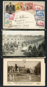 General & Miscellaneous - Box of mostly European & British cards, books of cards from Cape Verde & Canal Zone, packets of unused cards of Rabaul & District and Hong Kong, early Canberra fold-out wallet etc, also some ephemera, some silverfish damage but t