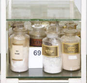 CHEMIST'S DISPENSING BOTTLES, with painted & printed labels, various sizes and styles. Very good condition.