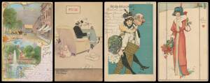 General & Miscellaneous - Album labelled "Treasures" with an eclectic selection including a few chromolithos & other Gruss aus types, artist cards including Art Nouveau, some stunning Italian cards, H Cassiers Dutch subjects x5 and Pastel Postcard "Londo