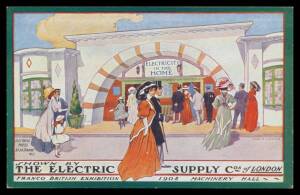 Picture Postcards - ADVERTISING: 1908 Franco-British Exhibition mostly British group including beautiful promotional cards for Perrier, Flexible Metallic Tubing Co, Godfrey Phillips, Chateau Livran Claret, Bell Range & Foundry Co, Fuller's Chocolates (air