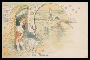 Picture Postcards - ARTIST CARDS: JACK ABEILLE: Undivided Backs comprising 1898 Bathing Costumes x3 (two are Swiss editions), and 1899 Bathing Costumes x3, all with Undivided Backs, superb unused; and 1899 Caprice Flowers with Undivided Back "La Tulipe" &