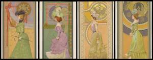 Picture Postcards - ARTIST CARDS: BASCH ARPAD: c.1900 "National Women" (Very Fashionable Ladies with their National Emblems) set of 10 embossed designs with gold highlights & Undivided Backs, unused. Tr&Atilde;&fnof;&AElig;&rsquo;&Atilde;&dagger;&acirc;&euro;&trade;&Acirc;&uml;s magnifique! Ex Keith Harrison. (10)