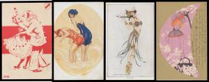 Picture Postcards - ARTIST CARDS: RAPHAEL KIRCHNER: Selection comprising 1899 ESW (Austria) Pierrot & Clown in red & white, unused; Flowers in the Hair Series set (?) of 9 with Undivided Backs, light damp spotting on the address side, all locally used at 