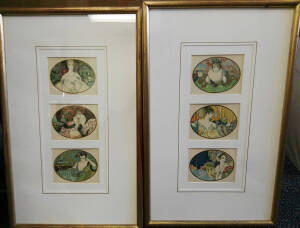 Picture Postcards - ARTIST CARDS: M MONTEDORO: c.1904 set (?) of six stylish vamps; also Kirchner "M&Atilde;&fnof;&AElig;&rsquo;&copy;nage &agrave; trois" (3 young ladies in joyful poses) x3; unused. Gorgeous cards professionally framed for our vendor's boudoir. (9 cards)
